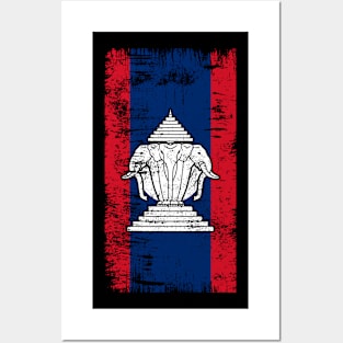 Vintage Airavata Three Headed Elephant Laos Flag Lao People Posters and Art